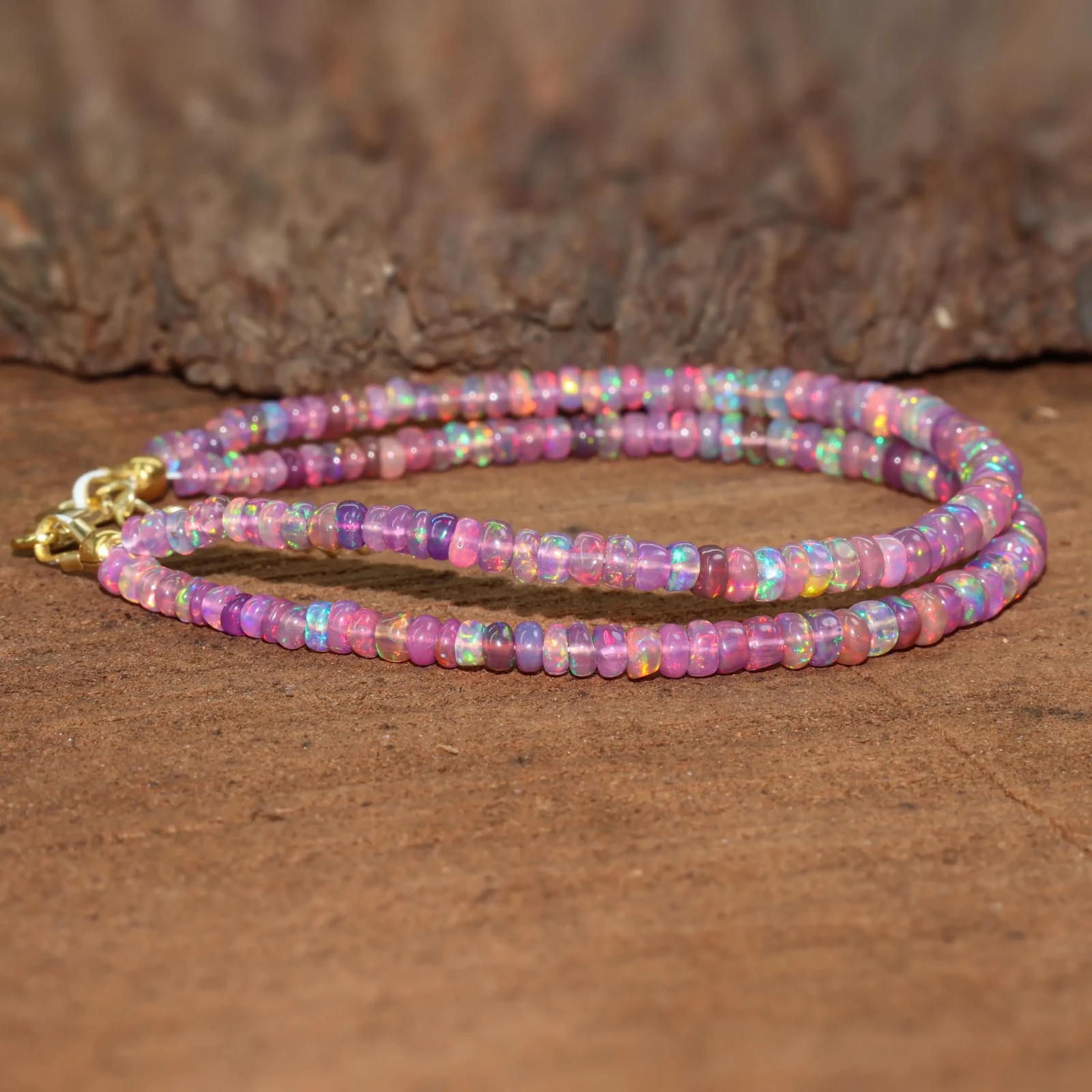 Natural Lavender Opal Smooth Beads Two Strand Bracelet, Multifire Ethiopian Opal