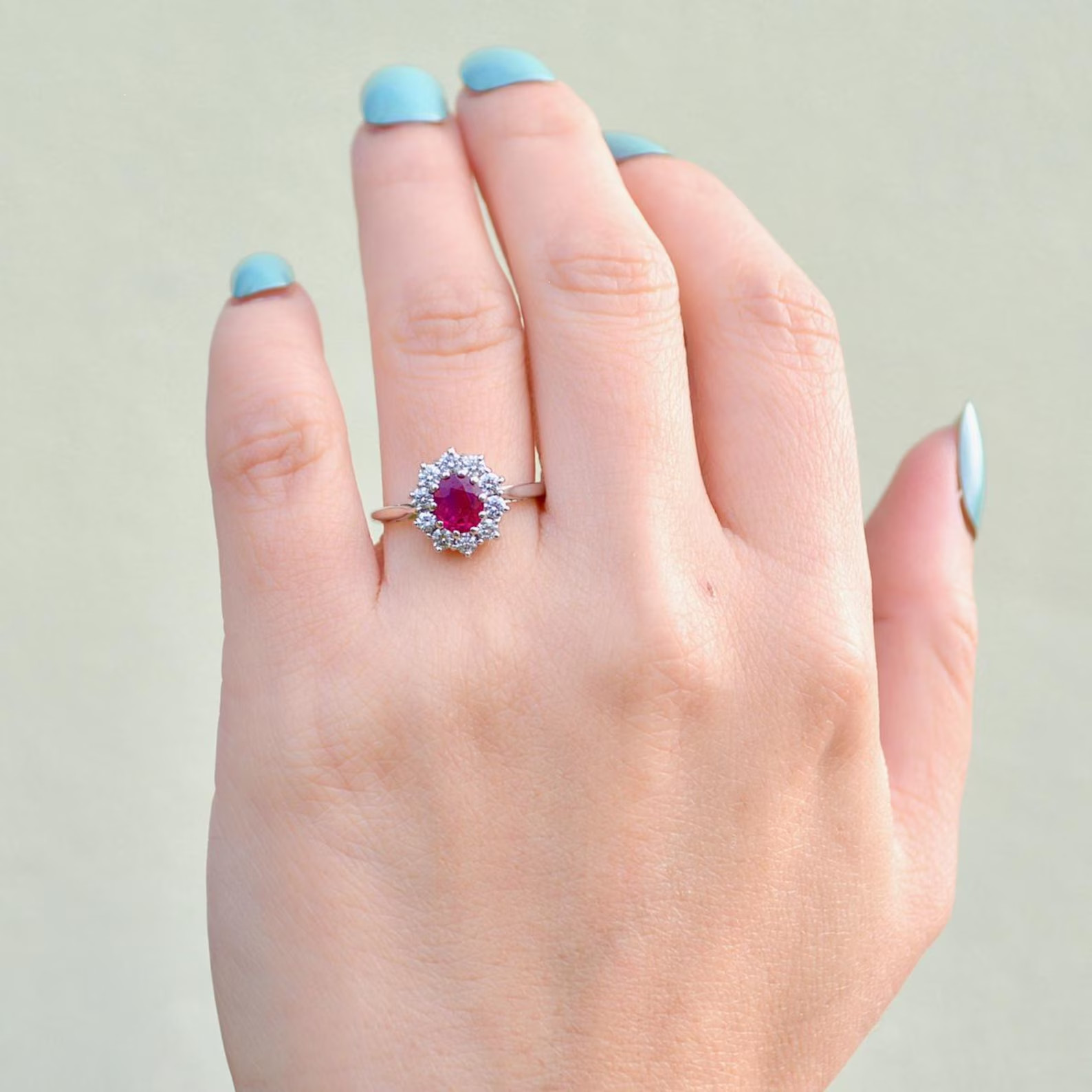 2.54 Ct Oval Cut Natural Ruby Diamond Engagement Ring 14K Solid White Gold 5