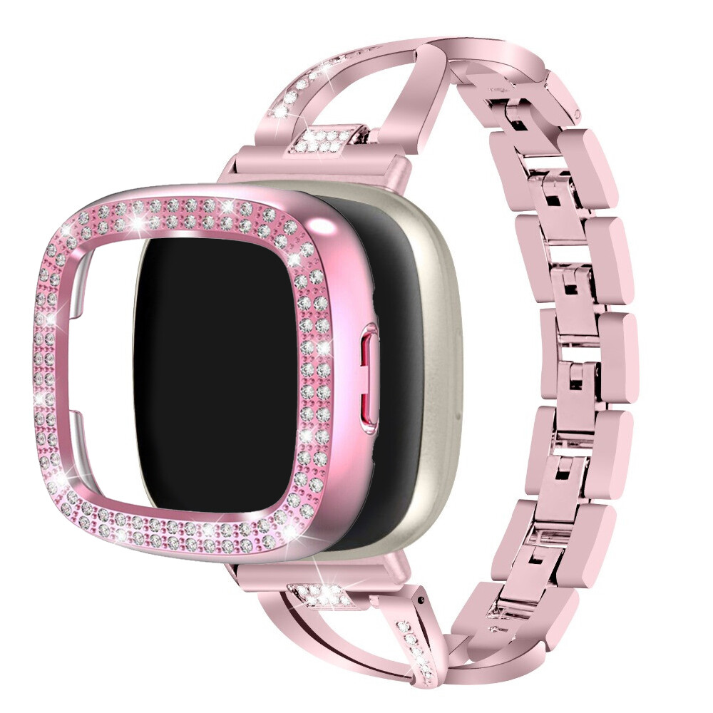 Strap +Bling Diamond Case for Fitbit Versa 4 3 /Sense 1 2 Bling Metal Watch Band
