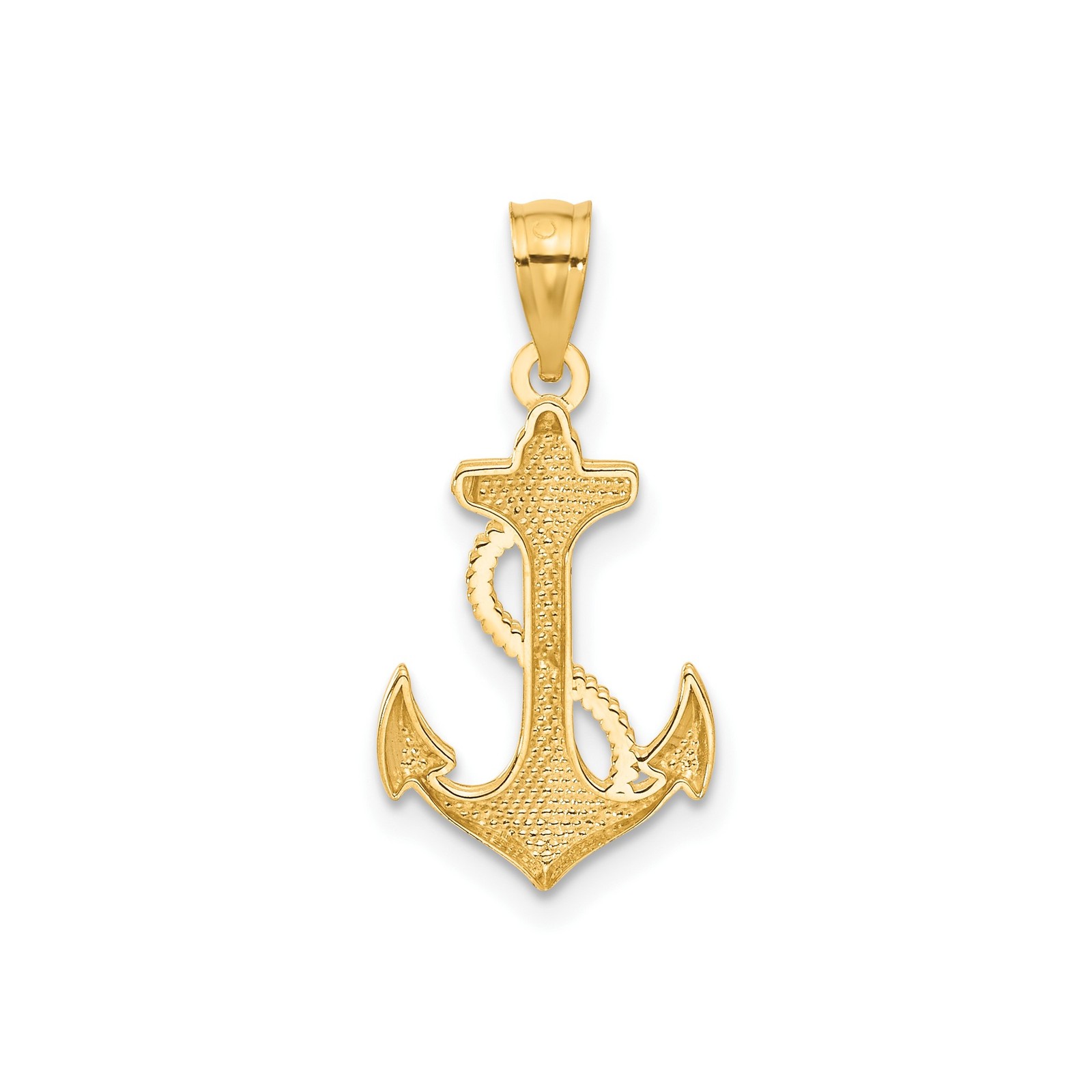 14k Yellow Gold Solid Anchor Pendant Rope Design Nautical Charm 22 mm