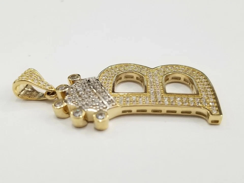 14k Unisex Yell GoldPlated Initial Alphabet Letter B Pendant King Diam Lab-Creat