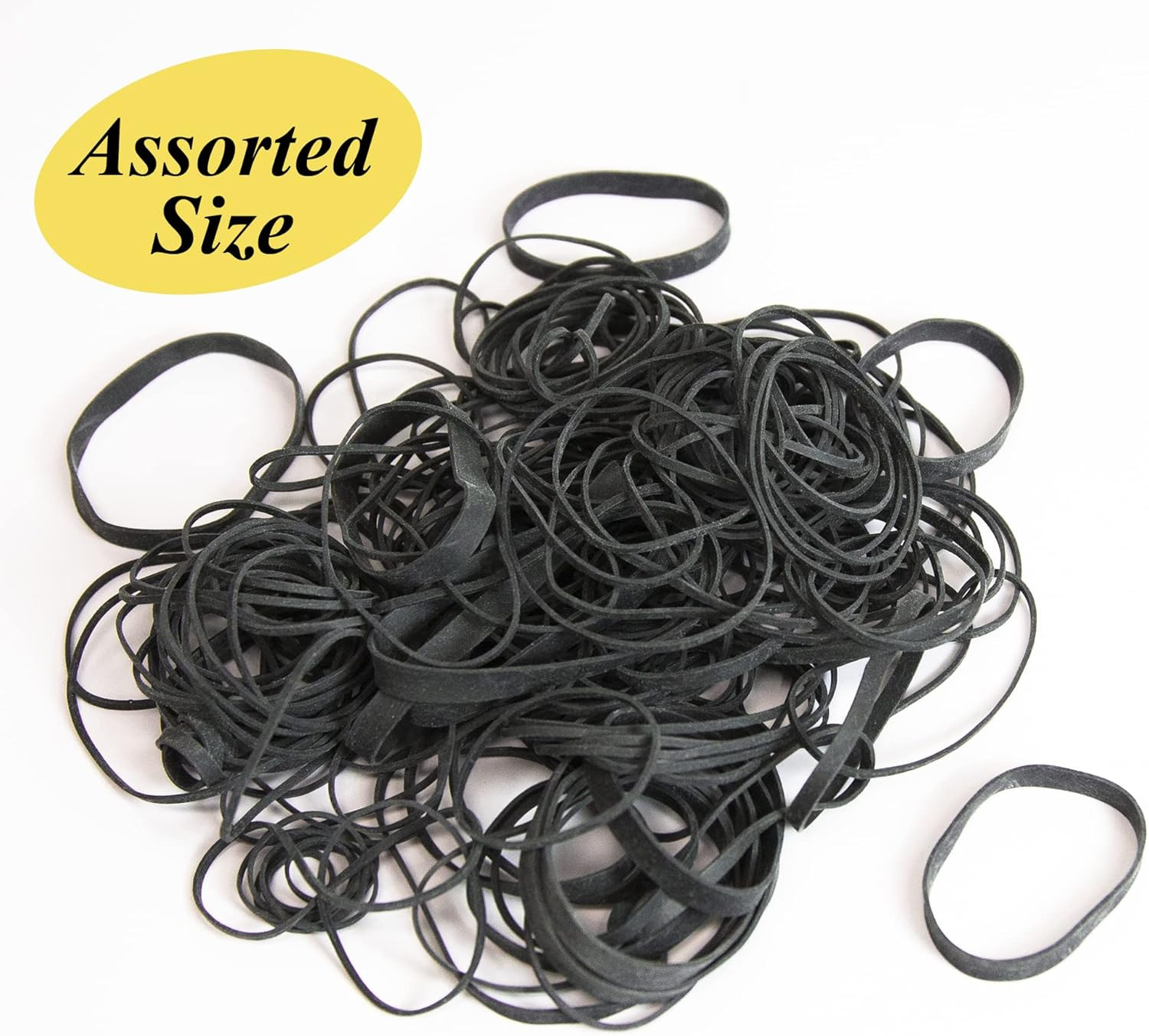 Black Rubber Bands – Assorted Sizes, Heavy Duty Elastic Bands for Money, Office,