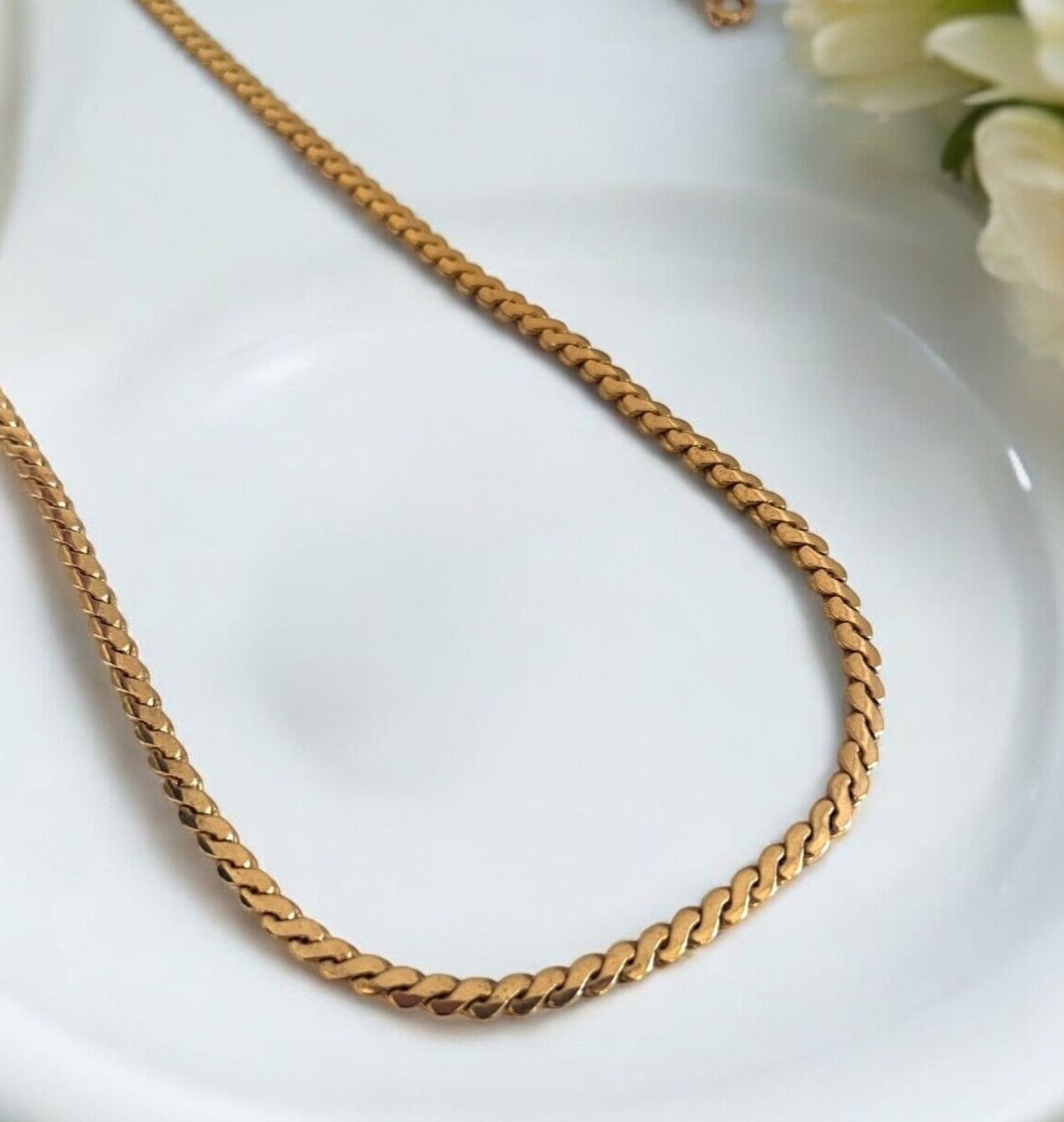 Vintage 1980s Direction One Flat Chain Necklace Gold Plated 30 Inch – 7V