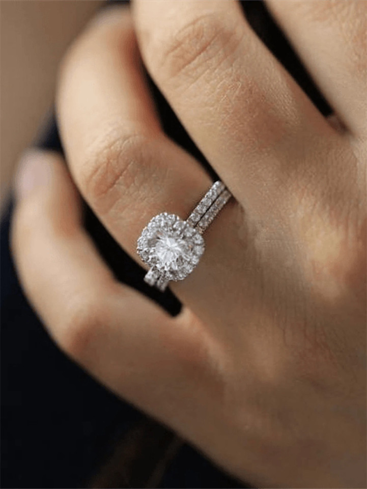 Cubic Zirconia Ring Engagement Wedding Band Silver Tone Sparkly CZ Bridal Gift