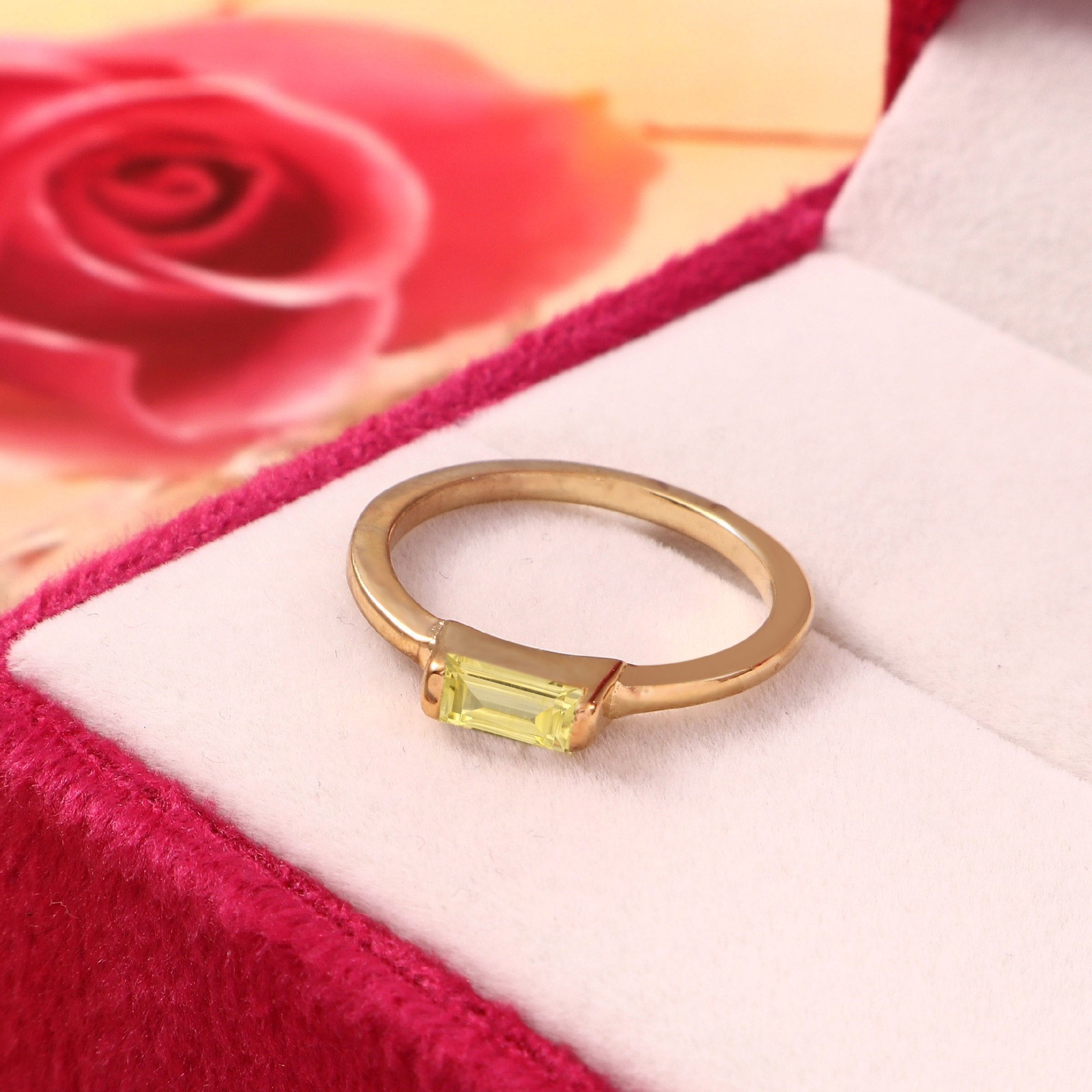 Ceylon Yellow Sapphire Ring Sapphire Baguette Ring Engagement Gemstone Ring