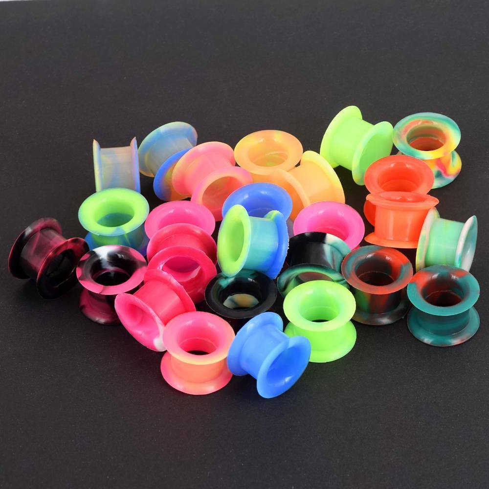 PAIR-SOFT THICK SKINS TUNNELS-Silicone Ear Skins-Ear Gauges-Soft Ear plugs 2G-1″