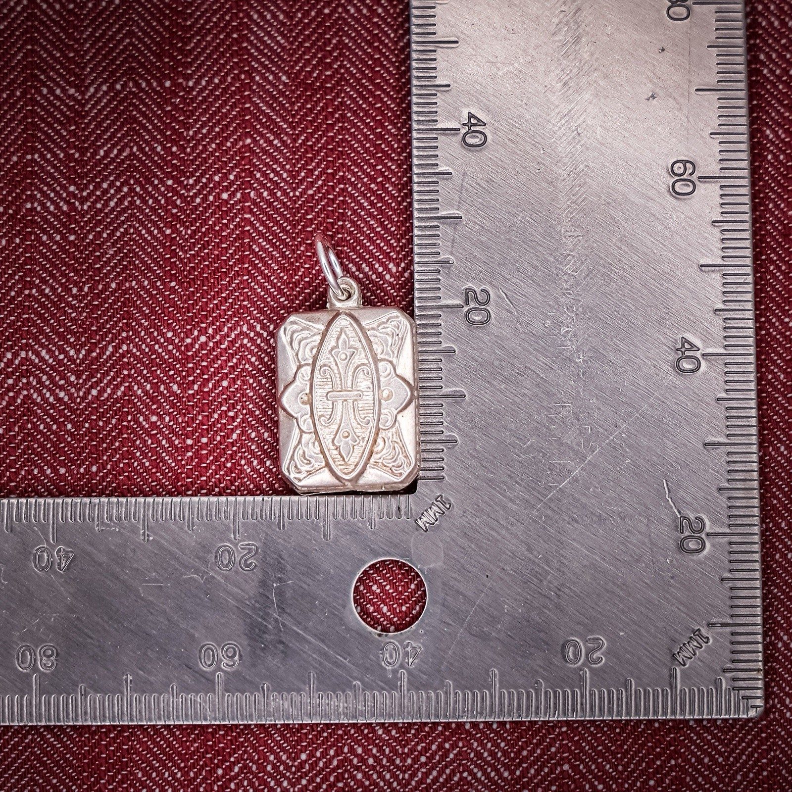Antique French Puffy Rectangle Charm Sterling Silver Die Struck 19th Century