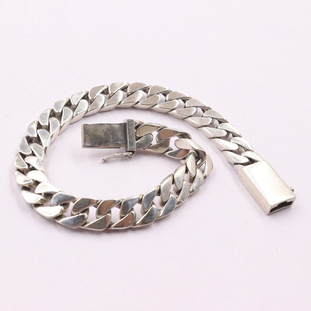 Pure S925 Sterling Silver Chain Men Women 8mm Curb Link Bracelet 34-35g 7.9inch