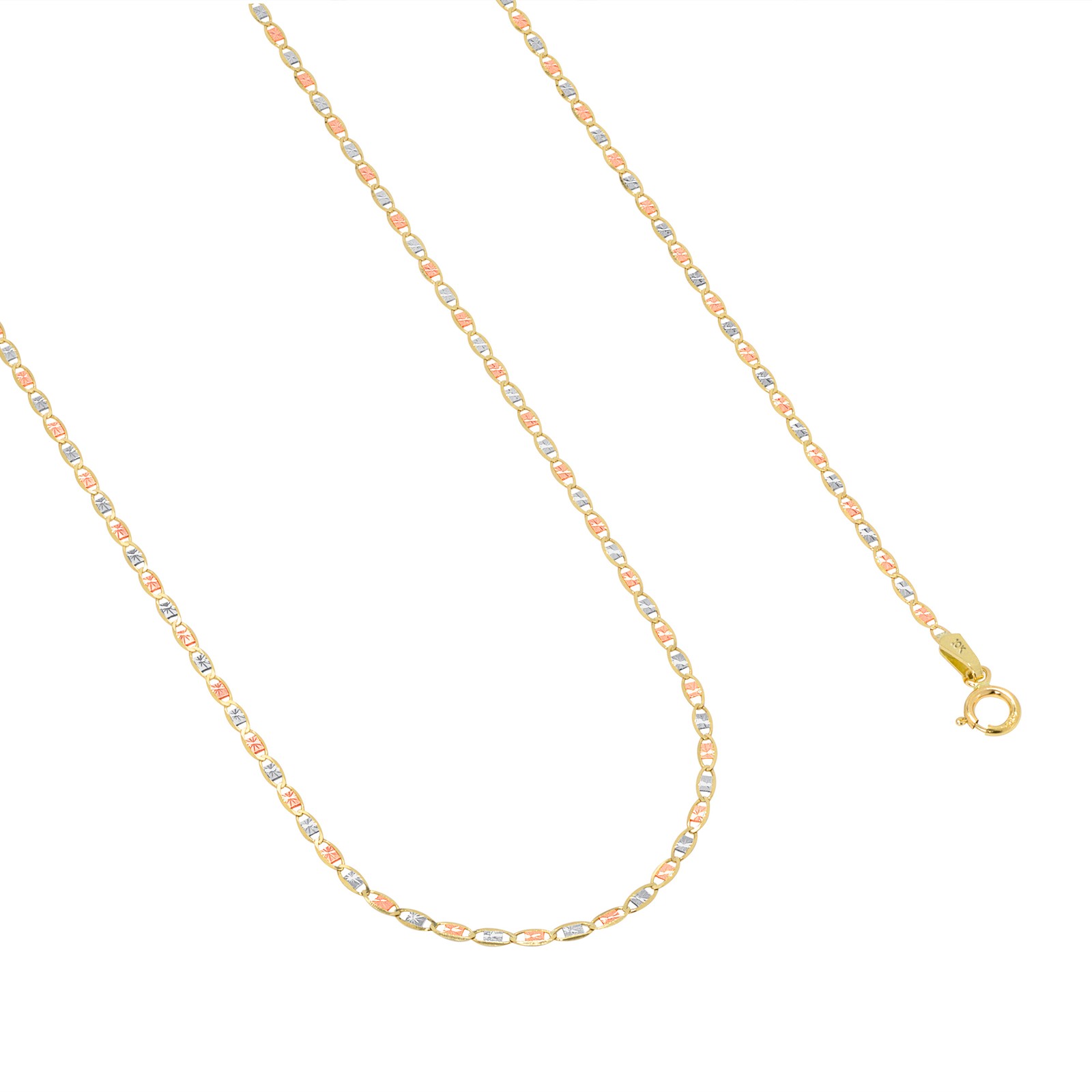 10K Solid Tri Yellow Rose White Gold 1.5mm Valentino Chain Womens Necklace 16″