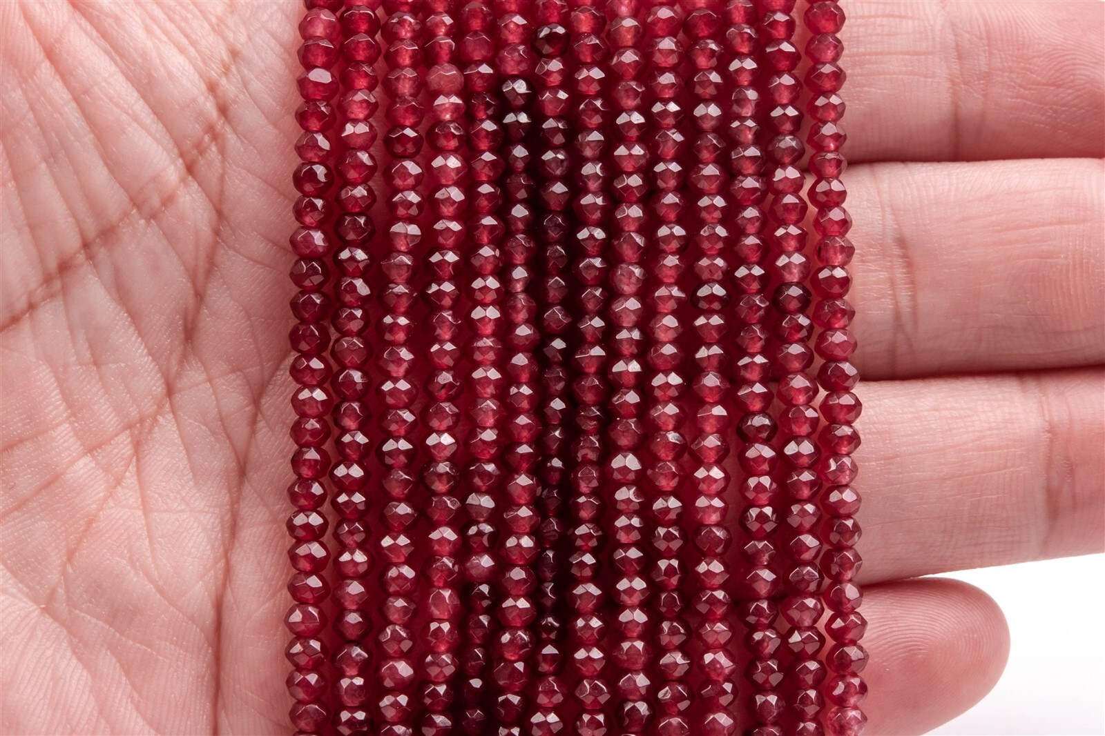 3x2MM Deep Red Jade Beads Grade AAA Faceted Rondelle Loose Beads 13.5″