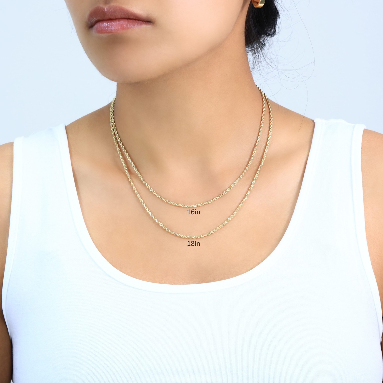 14K Yellow Gold Solid 1.8mm Diamond Cut Rope Link Chain Pendant Necklace 16″-30″