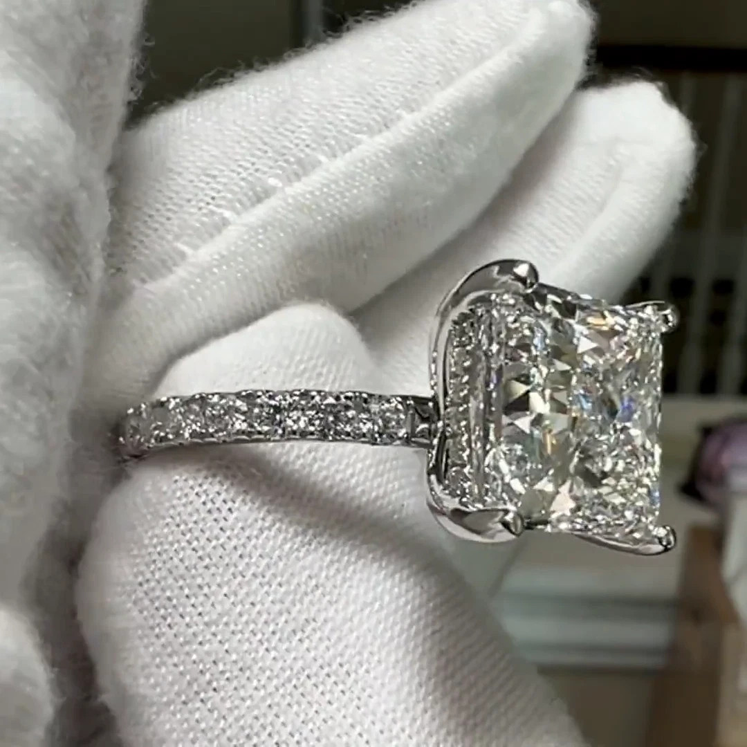 6 CT Certified Princess Cut White Diamond Ring, Tariffs FREE & Matching Studs.