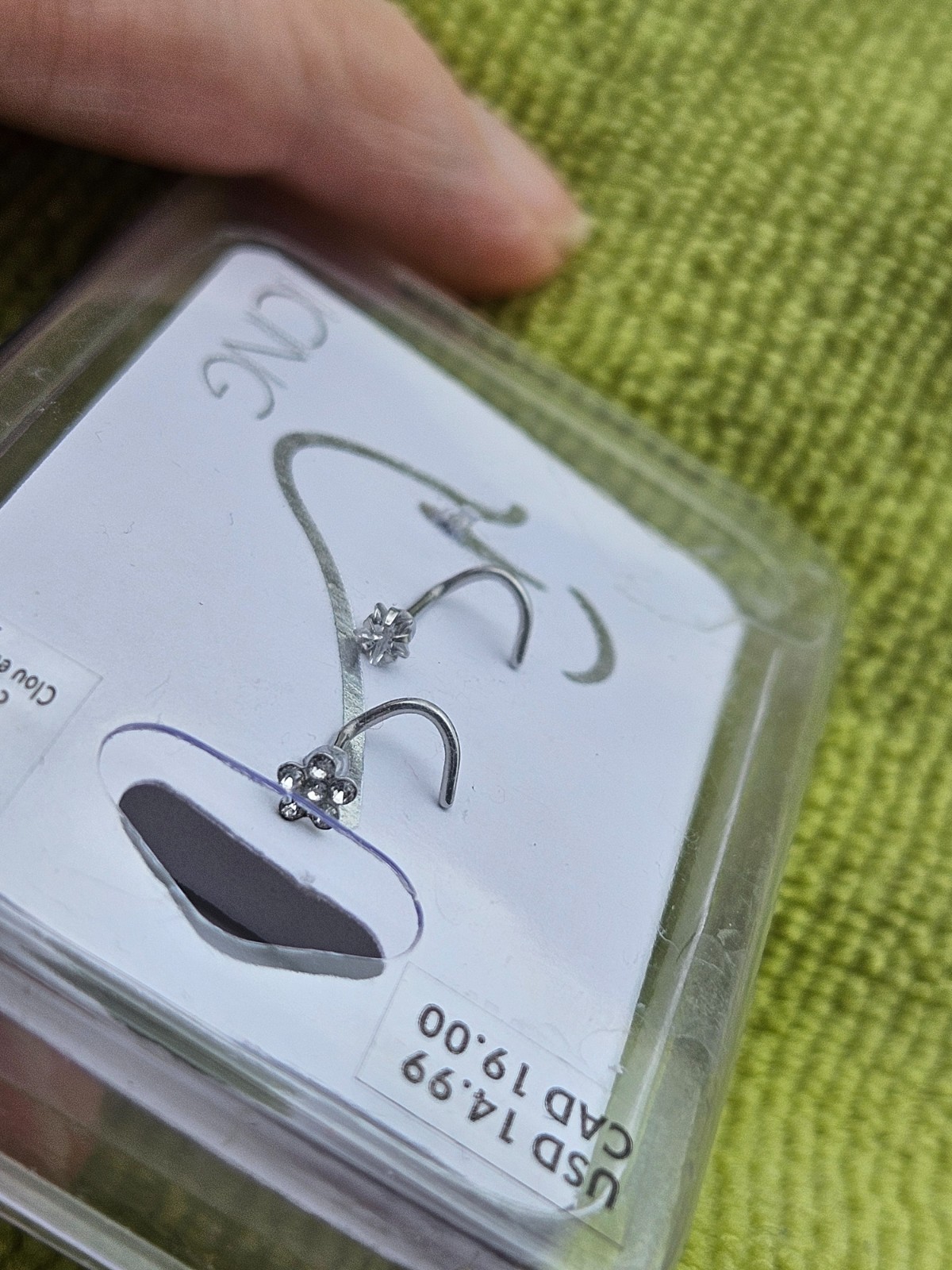 ICING 2-Nose Rings Stainless Steel 20G/0.8mm with cubic zirconia NEW ships FREE