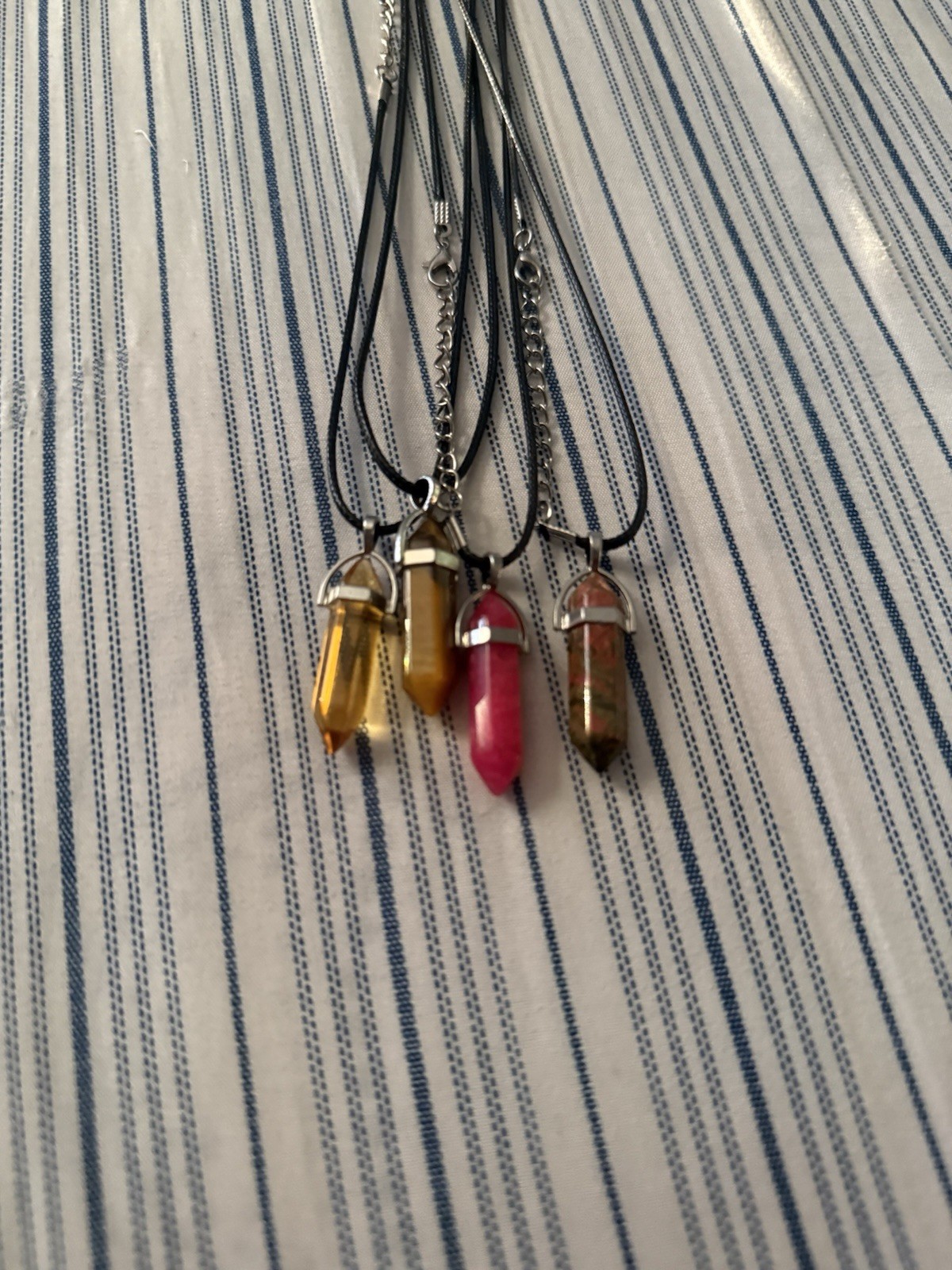 Mixed Lot 4pc Stone Pendant Cord Necklaces, Multicolor Unisex Adults