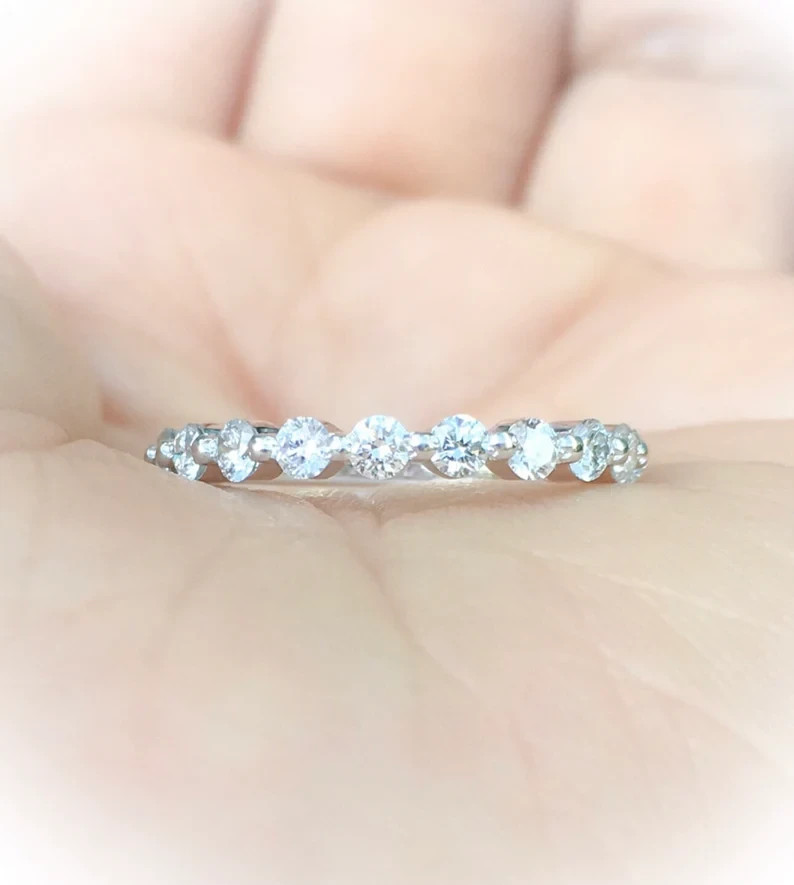 2Ct Round Cut Simulated Diamond Wedding Full Eternity Ring 14k White Gold Plated