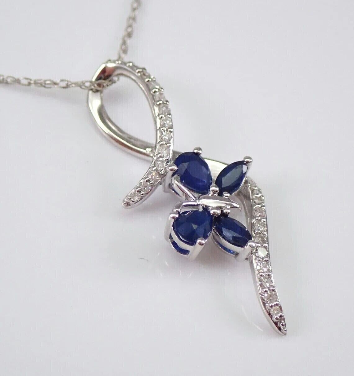 2Ct Pear Cut Simulated Sapphire Flower Shape Charm Pendant 14k White Gold Plated