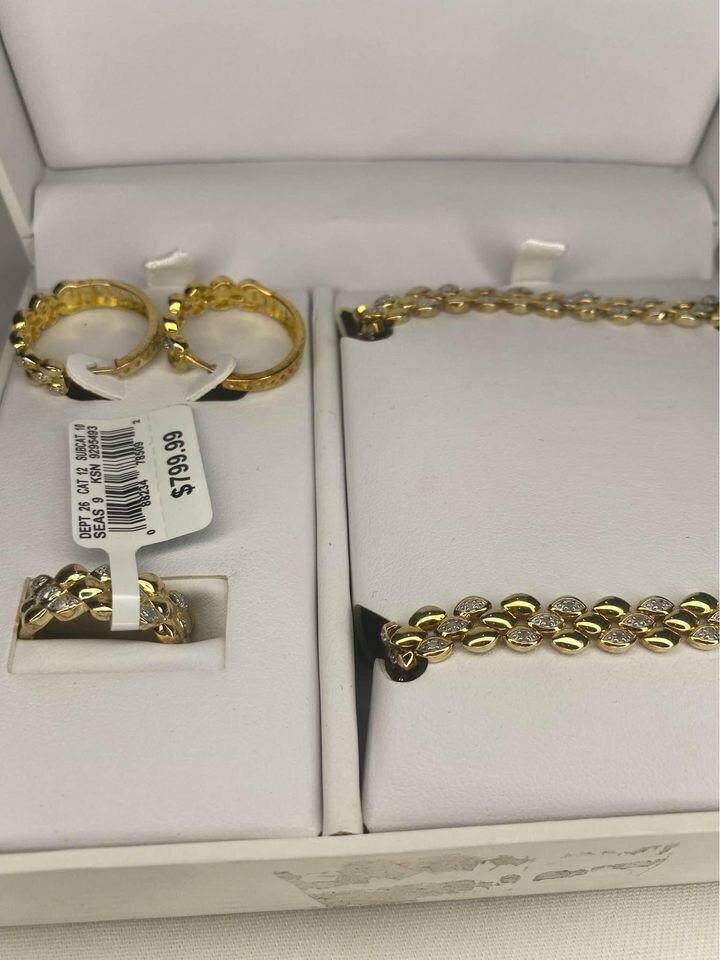 1.00 CTW Gold Over Silver Oval Link Set, Ring Size 7 MSRP $800 New W/ Tags