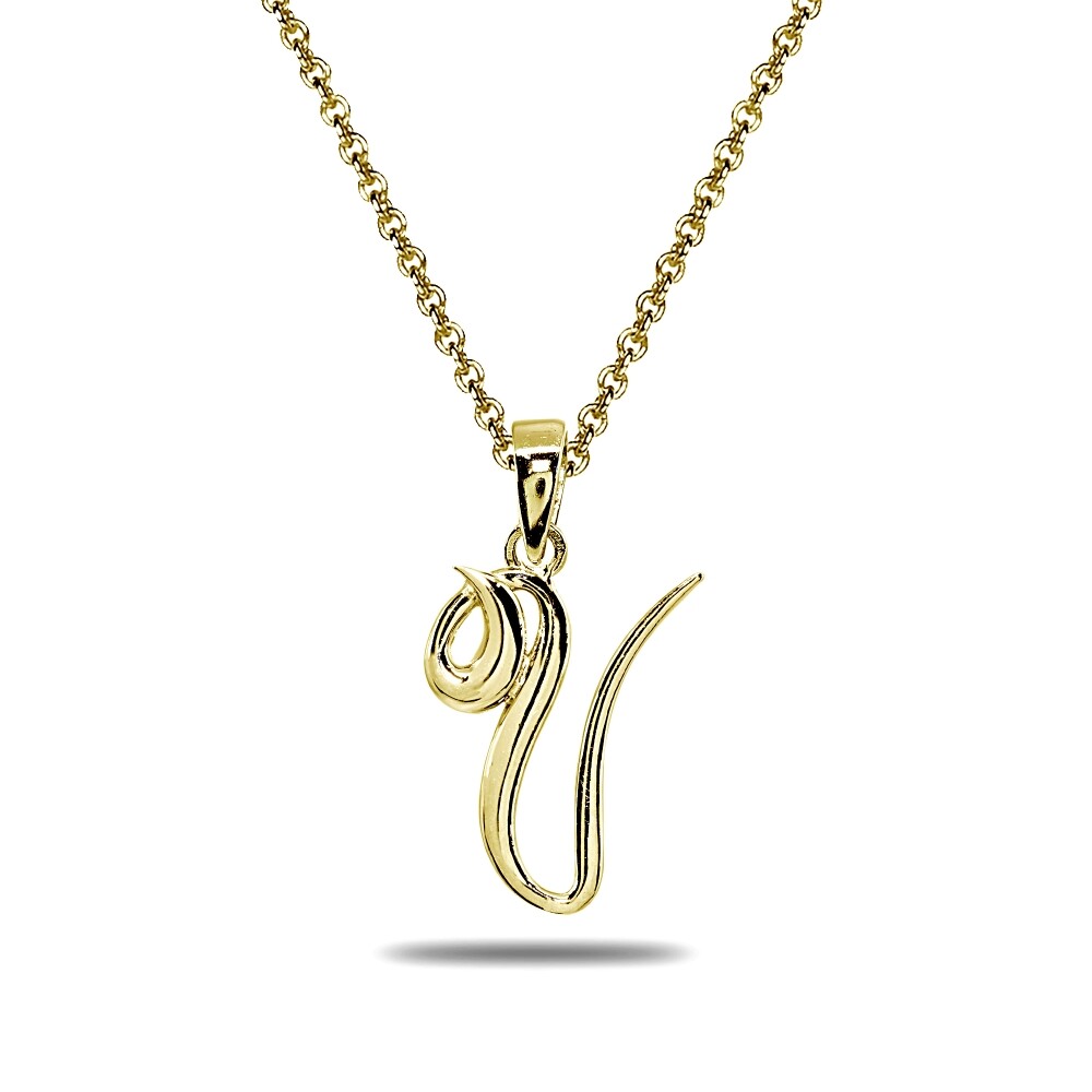 V Letter Initial Alphabet Personalized Gold Plated 925 Silver Pendant Necklace