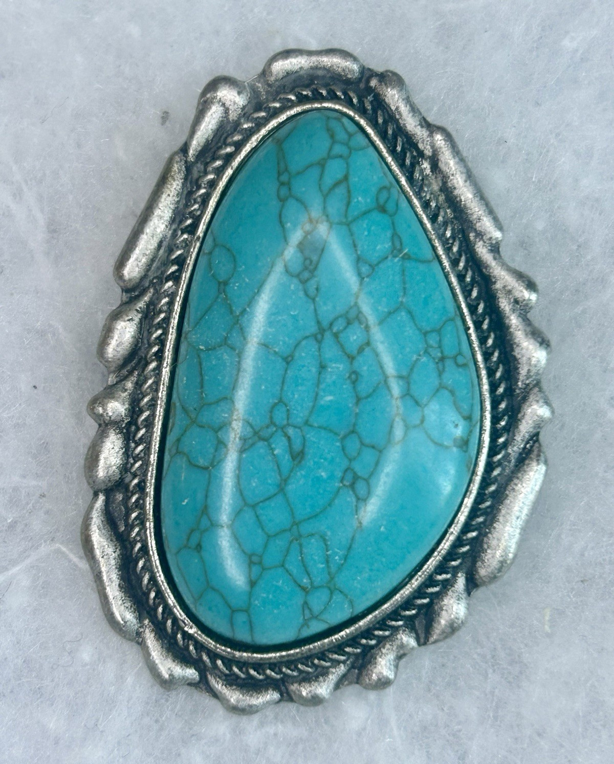 Large Southwestern Faux Turquoise Statement Stretch Ring (c. 2000s–2010s)