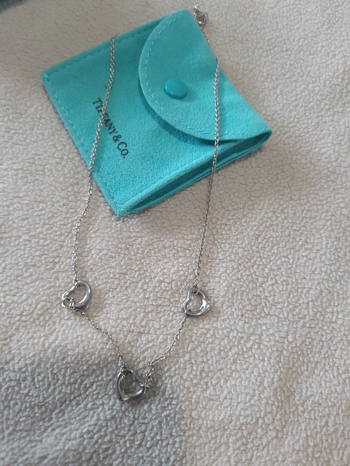 Tiffany & Co. Elsa Peretti SILVER Open 3 Heart NECKLACE 15.5″