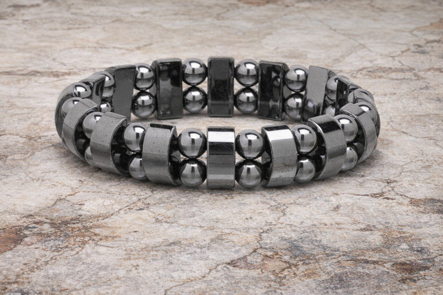 Magnetic Hematite Healing Stretchable Bracelet 2 Line Hematite Therapy Bracelet