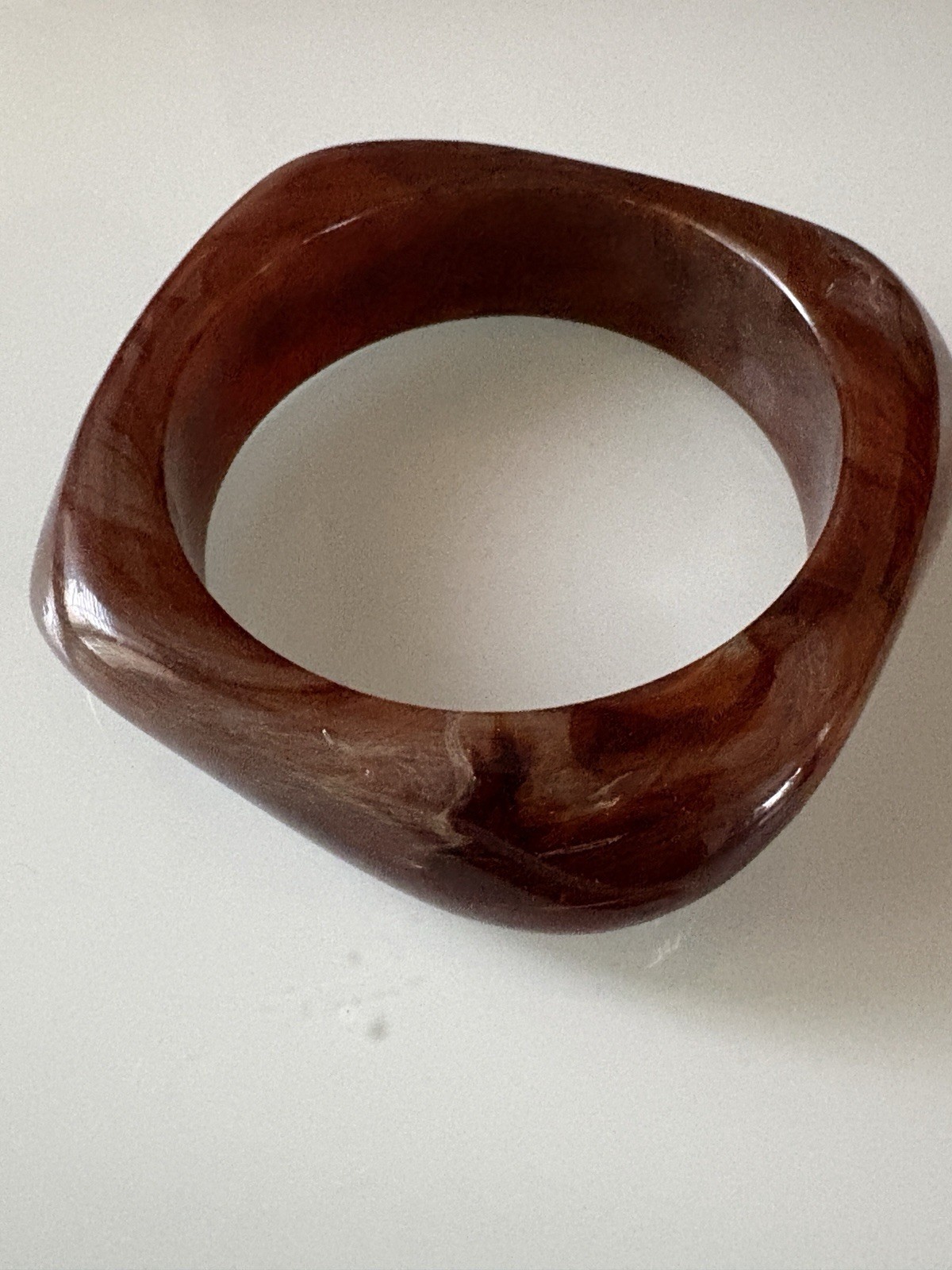 Acrylic Resin Cuff Bangle Women Brown Tone Geometric Round Wide Jewelry