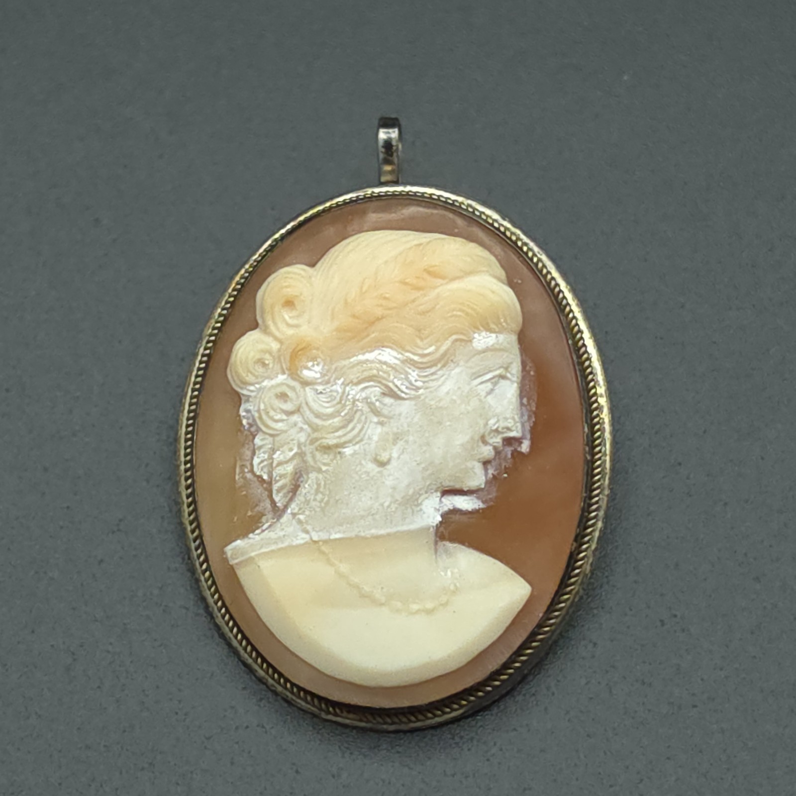 Antique 900 Silver Hand Carved Shell Cameo Brooch Pendant Convertible