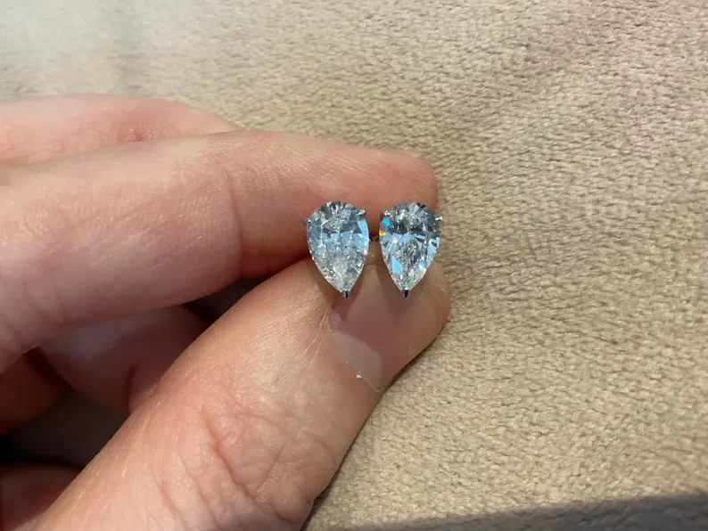 GH/I1-I3 Natural Diamond Anniversary Studs Earrings 14K White Gold Pear Cut 3Ct