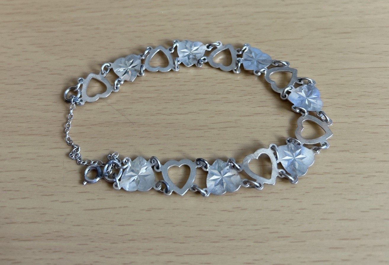 Vintage 925 Silver Heart Link Bracelet / 18cm/ Safety Chain