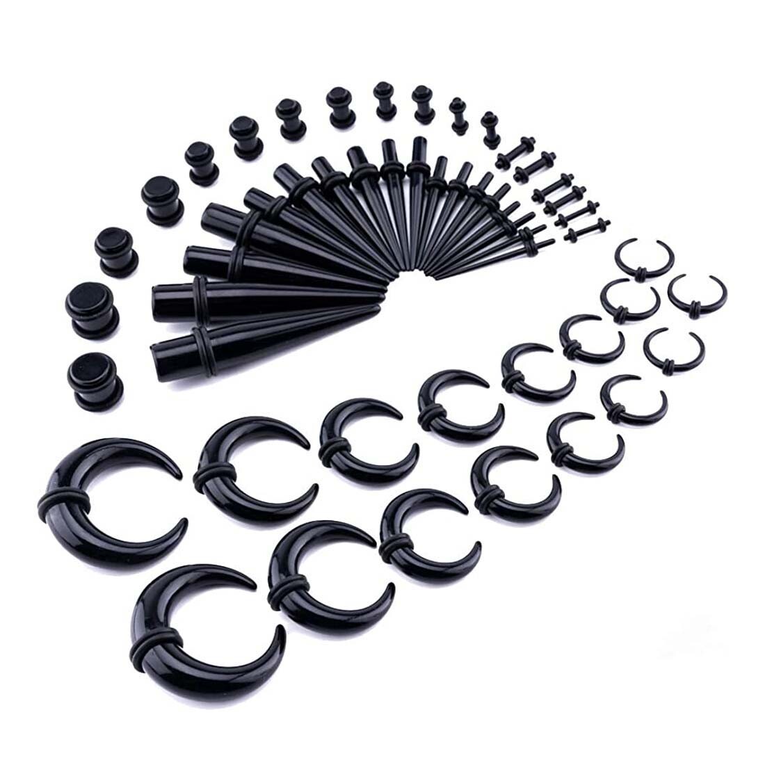 52Pcs Acrylic Ear Stretching Kit 14G-00G Beginner Gauge Crescent Taper Plug Set