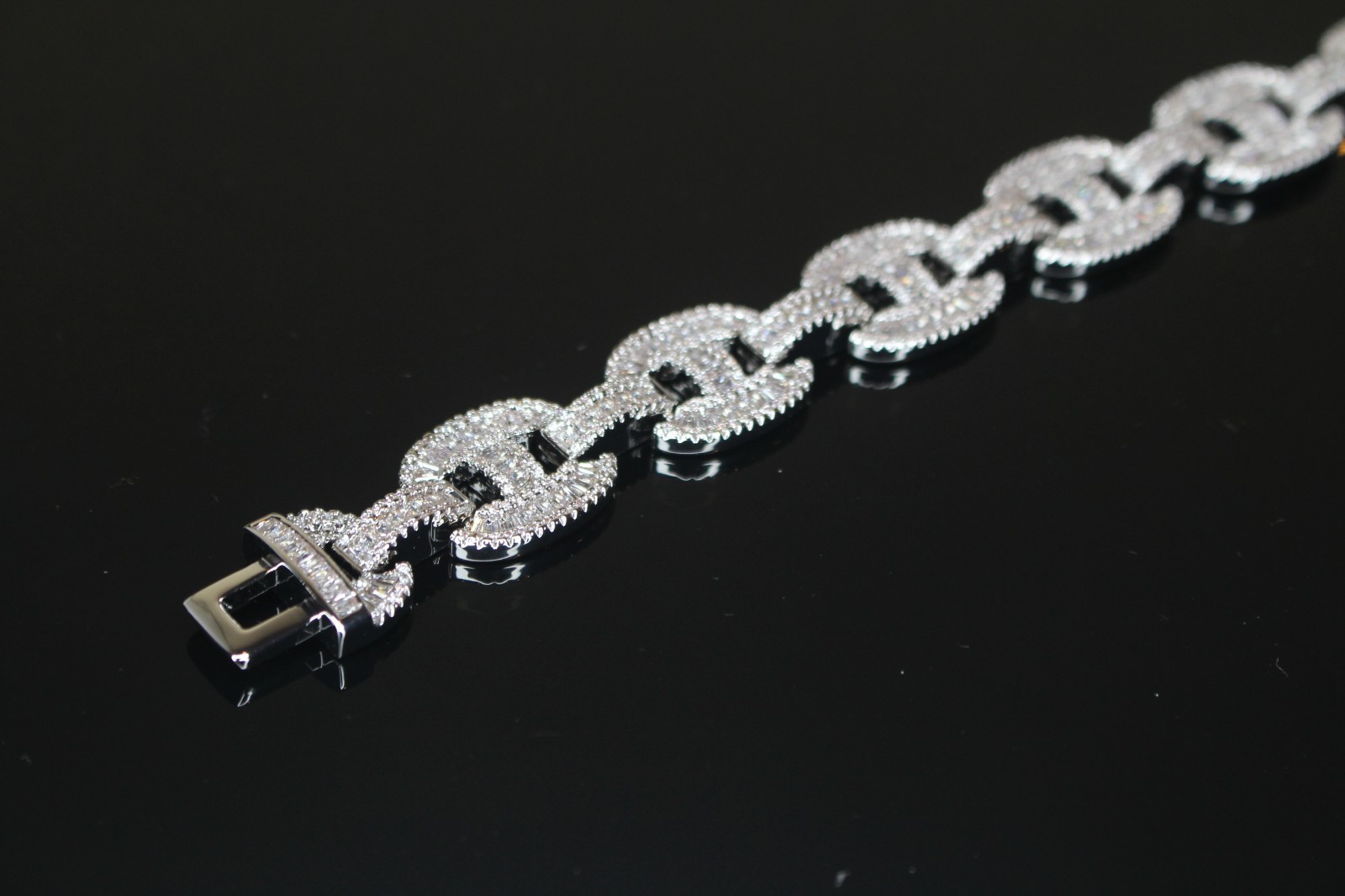 MASSIVE 14mm MARINER Bracelet 18.6ct BAGUETTES Lab Sim VVS1 Diamond 58g HEAVY