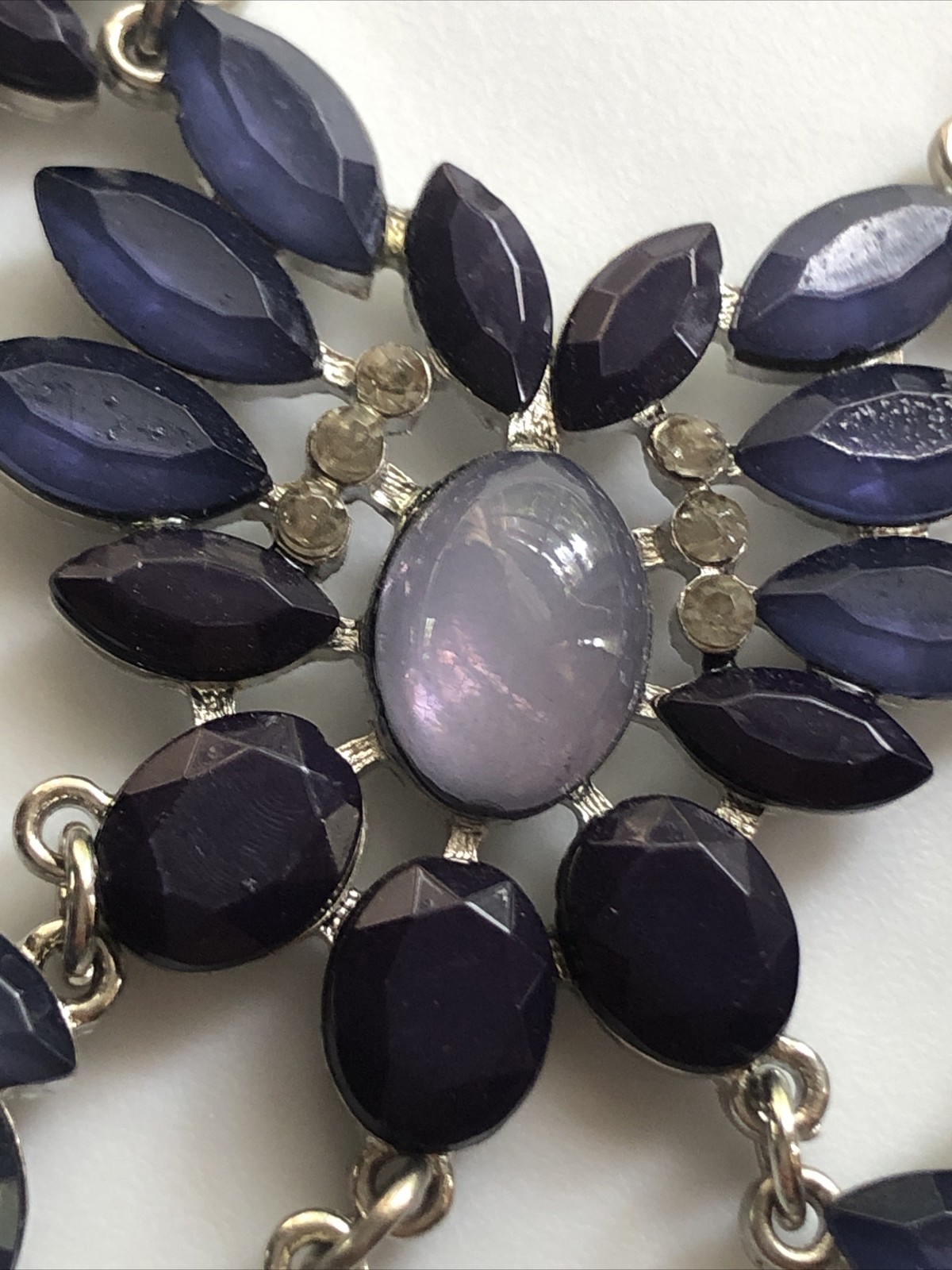 New York & Co Statement Jeweled necklace WITH FLAW Preowned Blue And Purple
