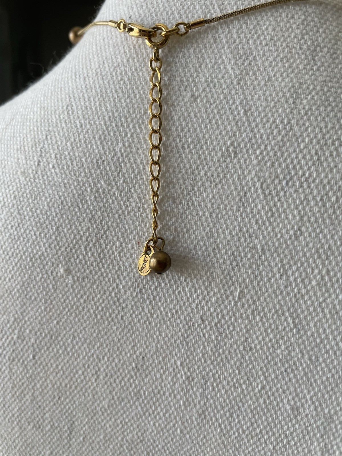 Monet Signed Gold Tone Station Beaded Necklace, Lobster, Extender