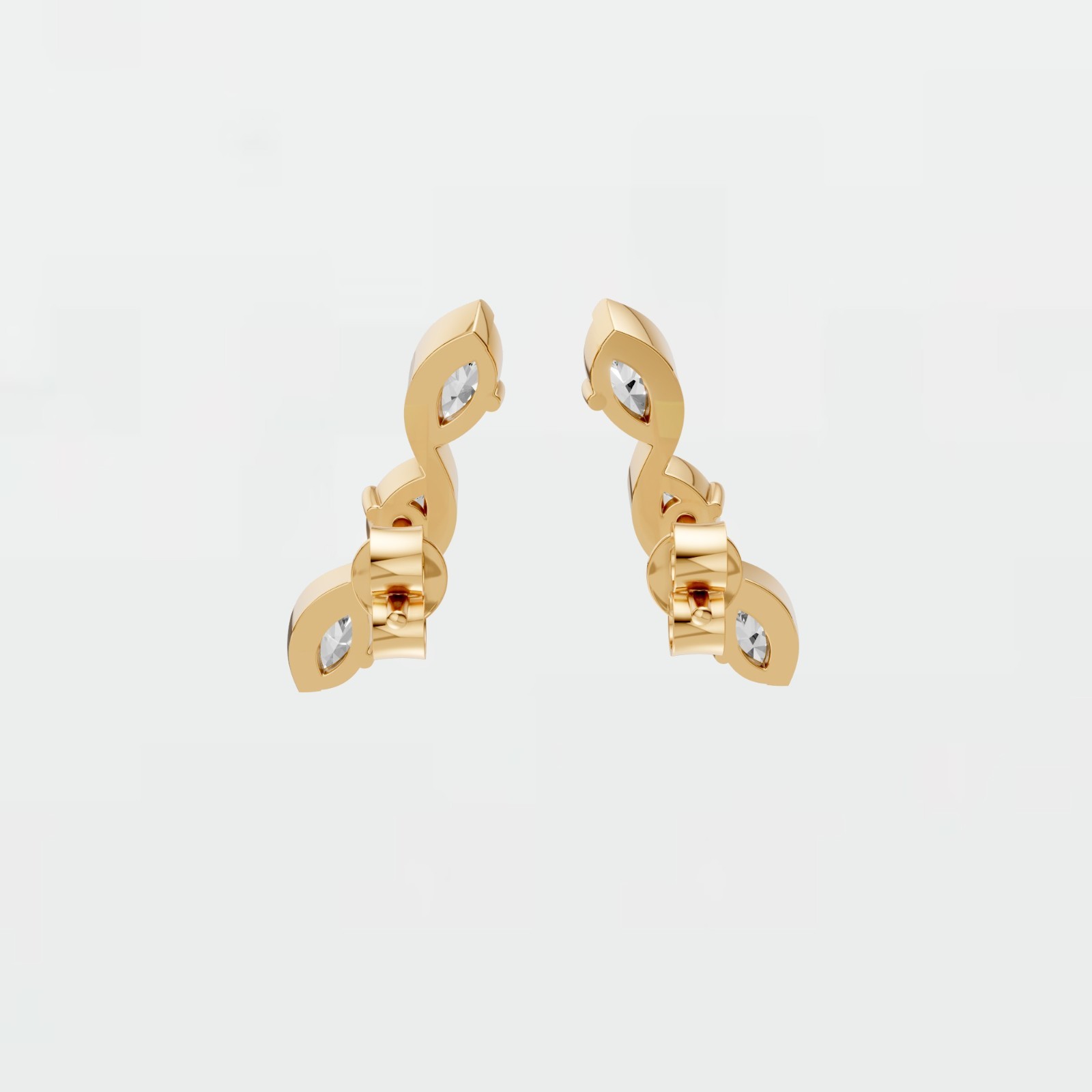 Ear Crawler Climber Stud Earrings Marquise Lab Grown Diamond Prong Setting