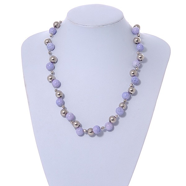13mm Beaded Wired Necklace in Silver Tone/ Lavender Ceramic/ 50mm L/ 4cm Ext