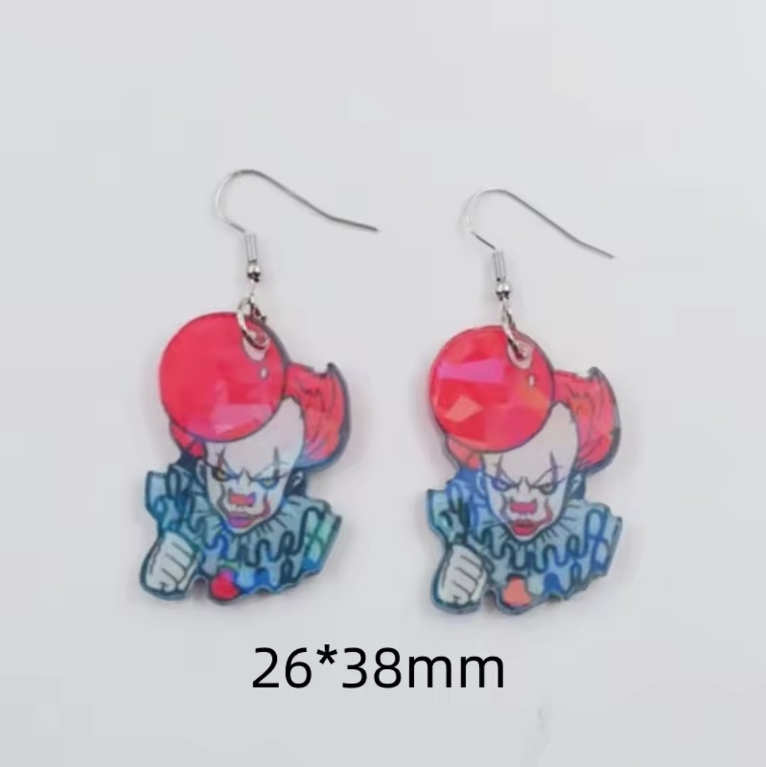 Women’s Fashion Halloween Jewelry Flat Acrylic Clown Penny Wise Earrings RE
