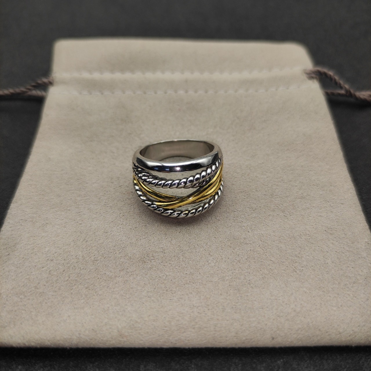 David Yurman 925 Sterling Silver Narrow Crossover Ring with 18k Gold Size 7