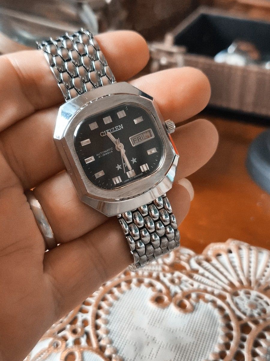 [B1P] Citizen Three Star Black Dial Octagon Vintage Automatic [g3v]