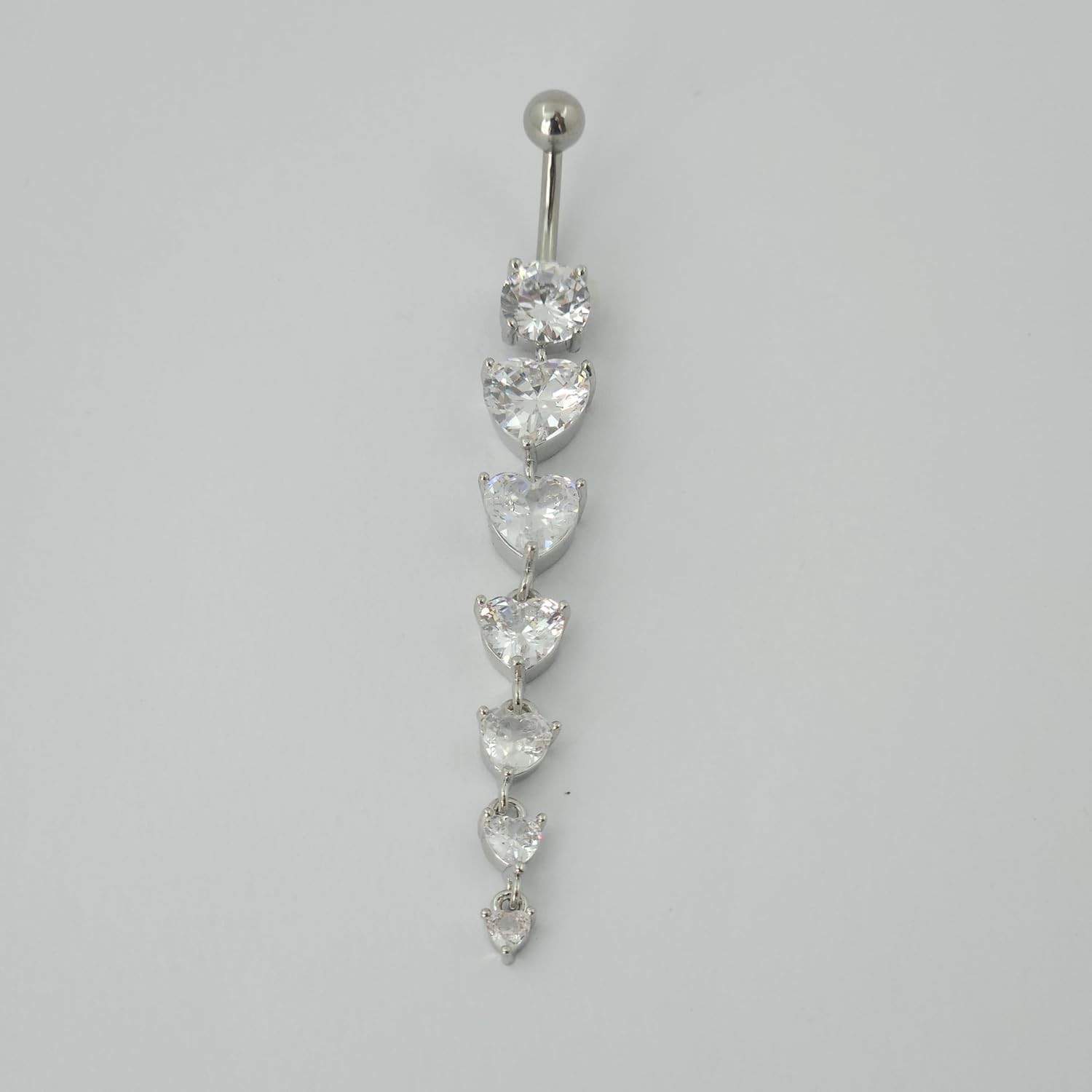 14G Long CZ Heart Dangle Belly Button Rings Sparkling Cubic Zirconia Crystal …