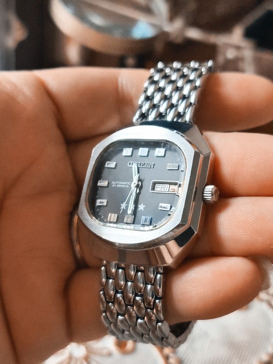 [B1P] Citizen Three Star Black Dial Octagon Vintage Automatic [g3v]