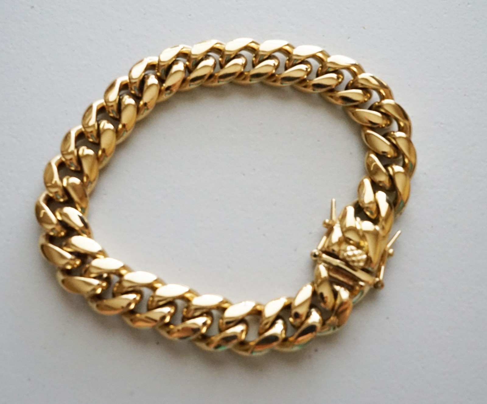 12 mm 8.5in Men Cuban Miami Link Bracelet Chain 14k Gold Plated Stainless Steel