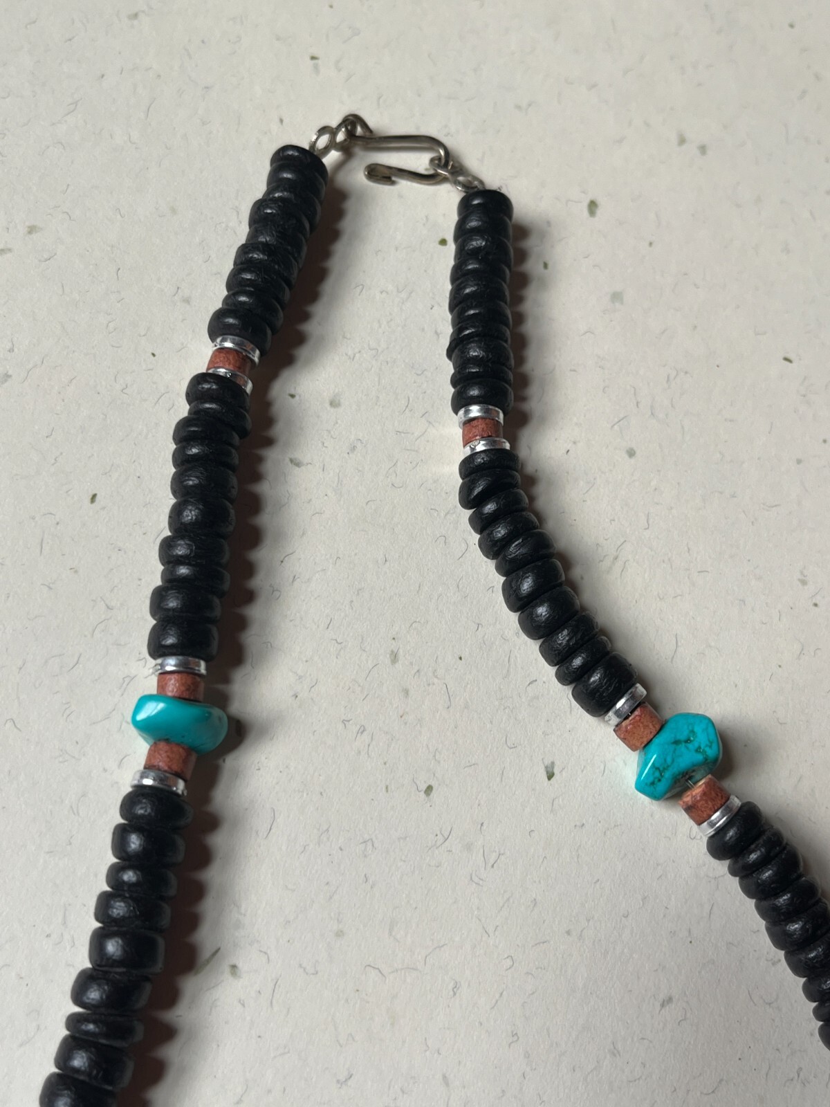 Vintage Black Wood Disk w Rust & SIlvertone Spacer & Faux Turquoise Nugget Stone