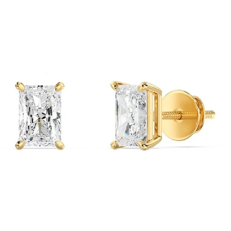 14k Yellow Gold Earrings Diamond Studs Radiant Cut 1 Carat Lab Created For Women