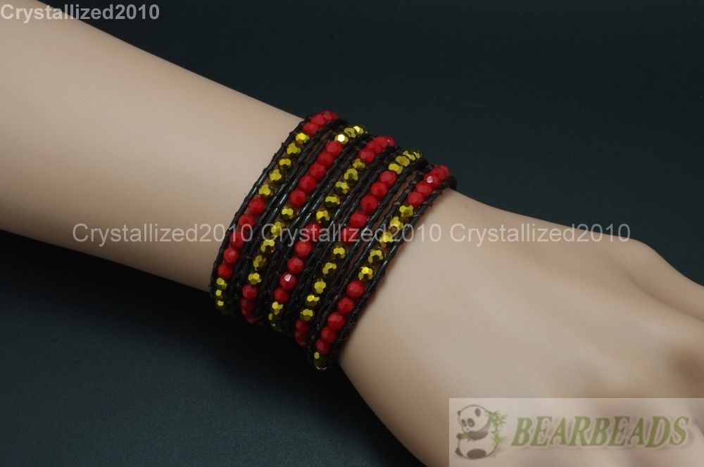 Hot Colorful Handmade Mixed Crystal Gemstones Beads Wrap Leather Bracelet 5 Wrap