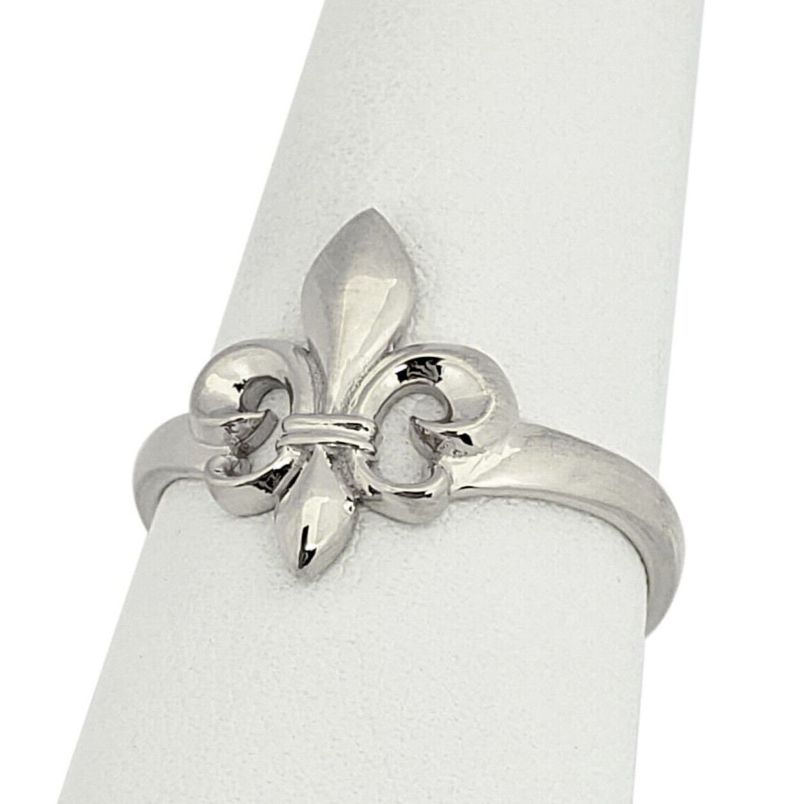 Solid 10K White Gold Fleur de Lis Ring, Sizes 3 – 12, Fleur-de-Lis