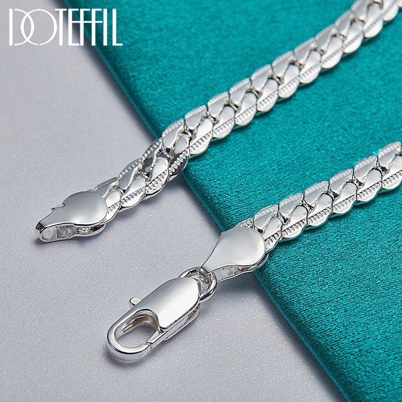 DOTEFFIL 925 Silver Bracelet 6mm 18/19/20cm Flat Side Chain Lobster Clasp
