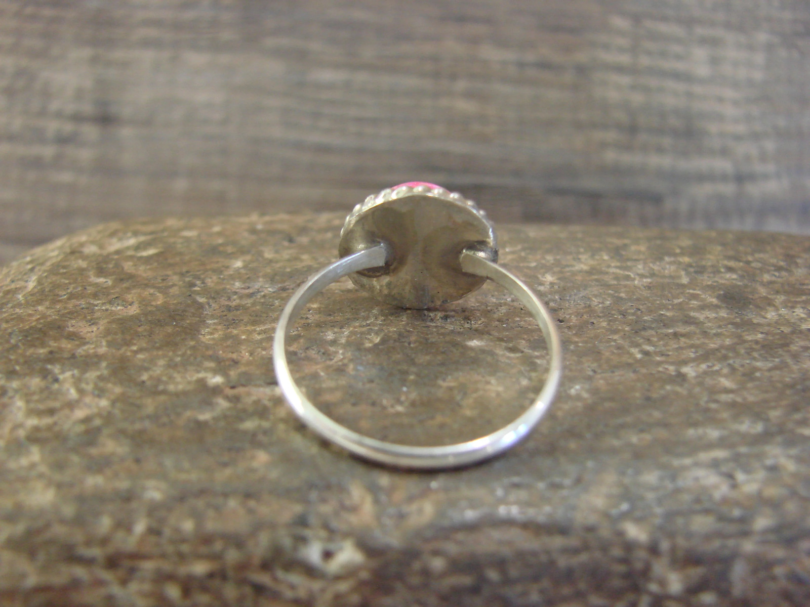 Native American Sterling Silver & Pink Opal Ring by White – Size 6