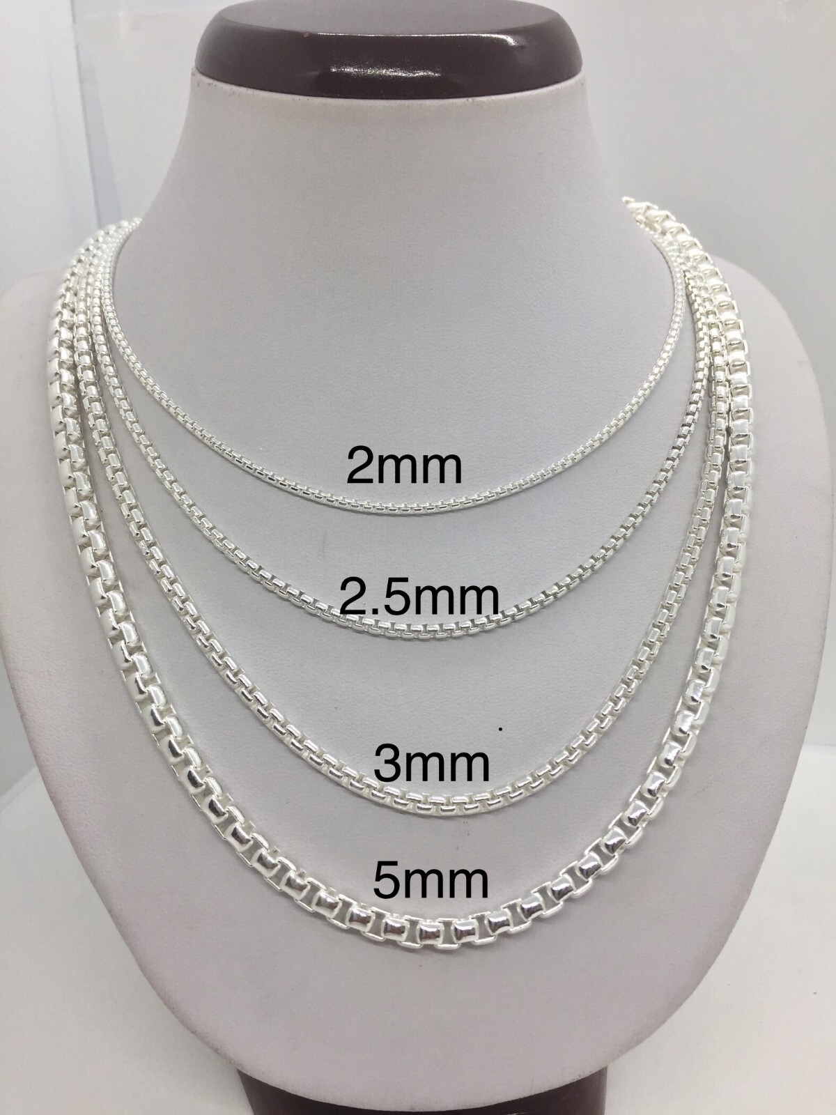 925 Sterling Silver Round box chains Men’s women’s Necklace 2.5mm-5mm 16″- 30″