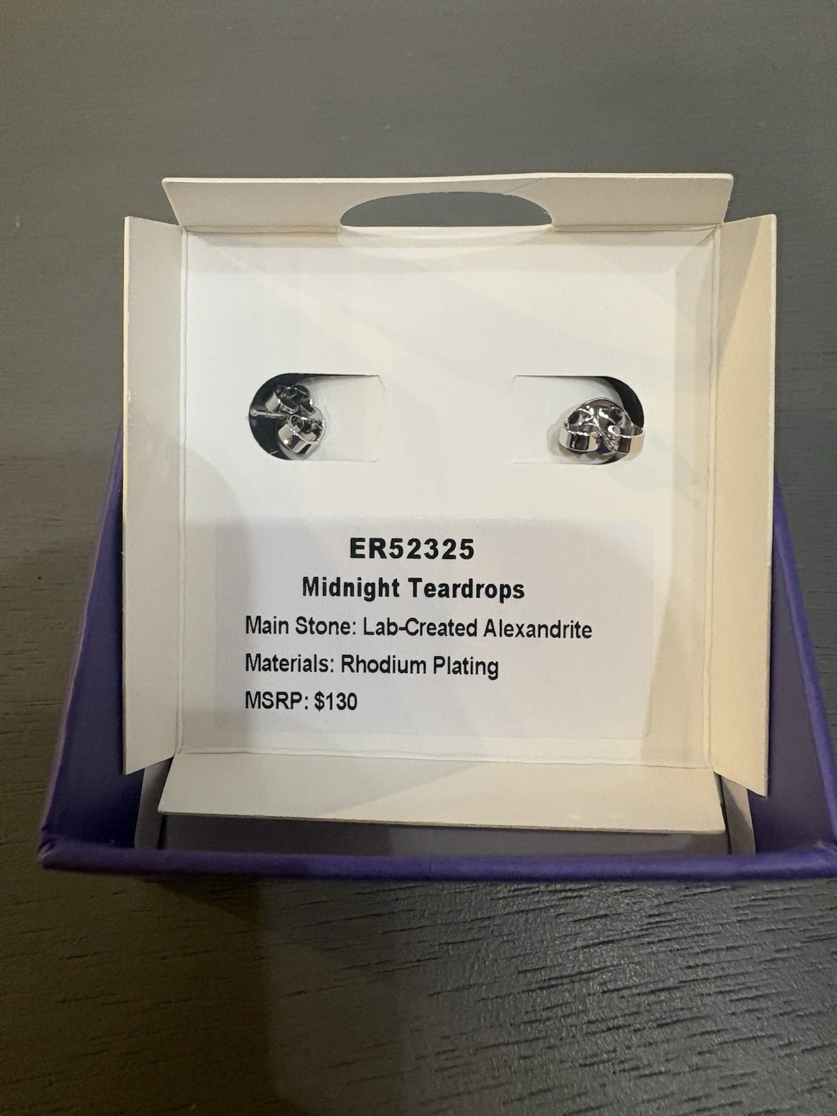 Ring Bomb Party Midnight Teardrops ER52325 Rhodium Plated Alexandrite Earrings