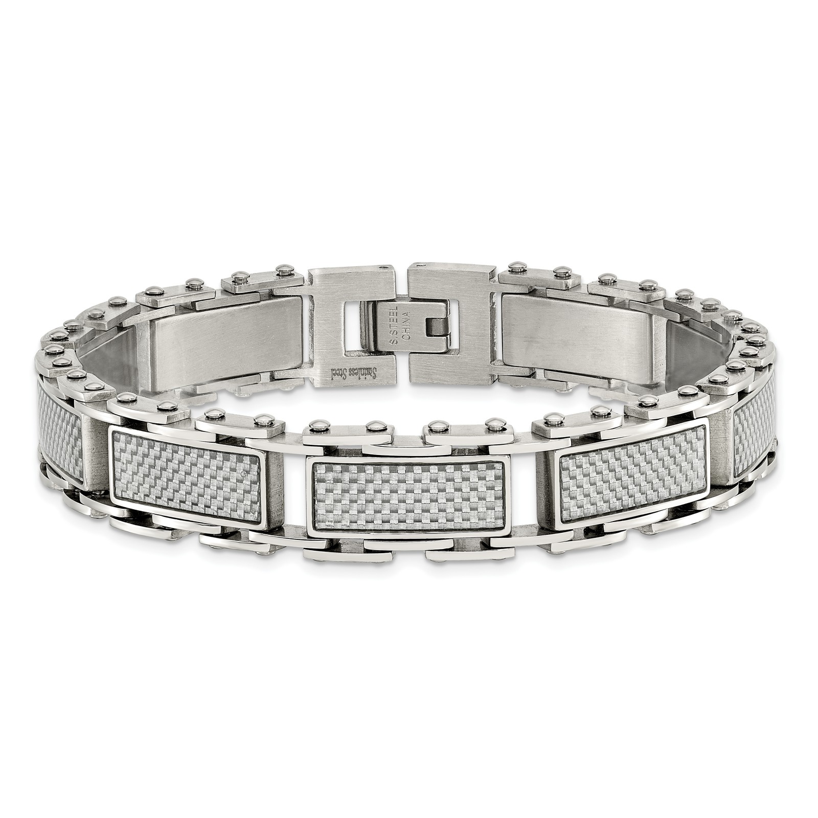 Chisel Stainless Steel Polished with Grey Carbon Fiber Inlay 8.5 inch Link Brace